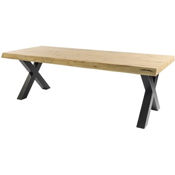Stół naturalny drewniany blat dąb czarne metalowe nogi 200x100 cm
