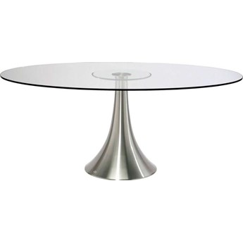 Stół owalny ze szklanym transparentnym blatem i srebrną metalową nogą 180x120 cm