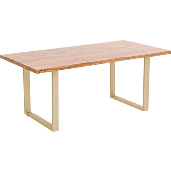 Stół naturalny drewniany blat dąb złote metalowe nogi 160x80 cm