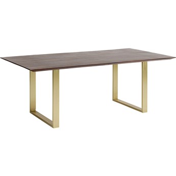 Stół brązowy drewniany blat akacja złote metalowe nogi 160x80 cm