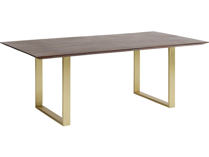 Stół brązowy drewniany blat akacja złote metalowe nogi 180x90 cm