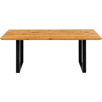Stół naturalny drewniany blat dąb czarne metalowe nogi 180x90 cm