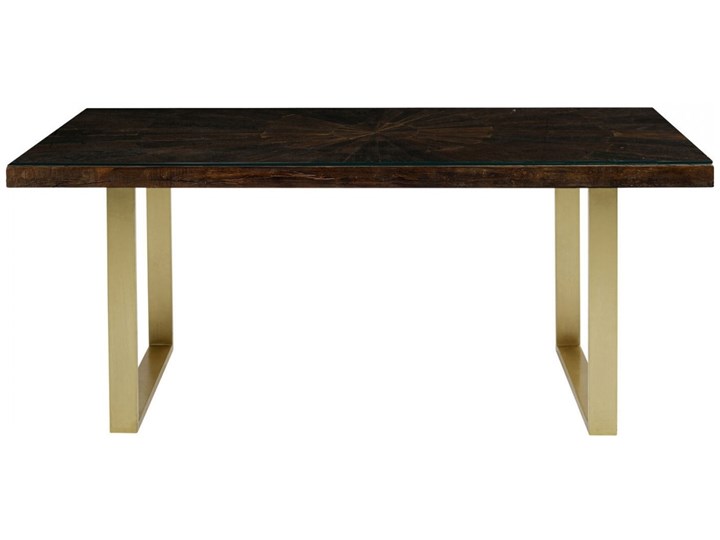 Stół brązowy drewniany recyklingowany blat mango złote metalowe nogi 180x90 cm