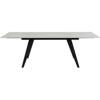 Stół rozkładany biały szklany blat z marmurowym wzorem czarne metalowe nogi 160-240x90 cm