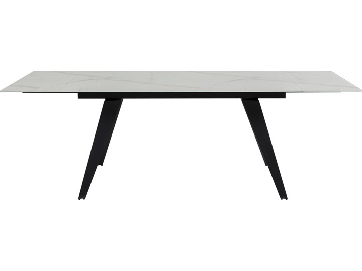 Stół rozkładany biały szklany blat z marmurowym wzorem czarne metalowe nogi 160-240x90 cm Szkło Kategoria Stoły kuchenne Stal Rozkładanie Rozkładane