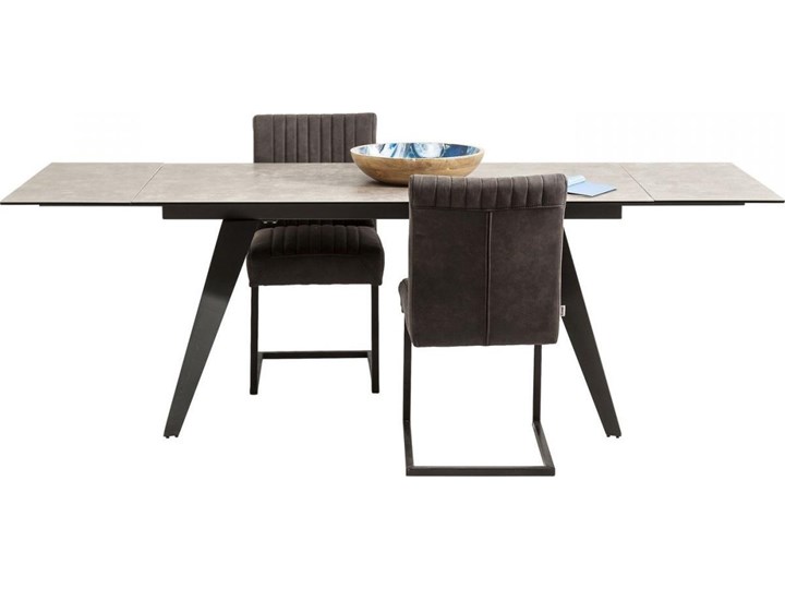 Stół rozkładany szary szklany blat czarne metalowe nogi 160-240x90 cm Ceramika Styl Nowoczesny Szkło Stal Kolor Beżowy