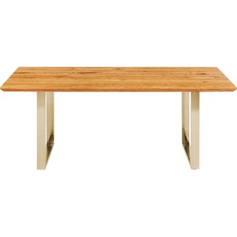 Stół naturalny drewniany blat dąb złote metalowe nogi 180x90 cm