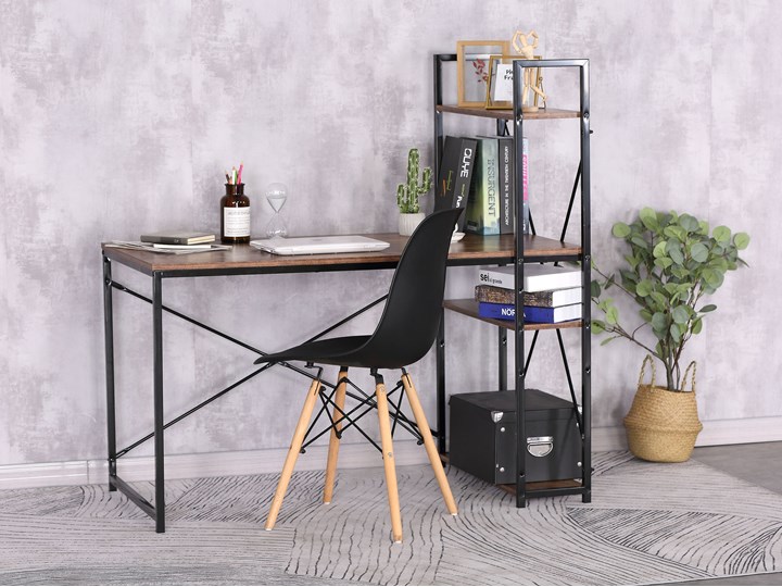 Biurko loftowe z półkami z nadstawką loftowe Trosa Biurko z nadstawką Głębokość 60 cm Szerokość 120 cm Stal Biurko komputerowe Metal Pomieszczenie Pokój nastolatka
