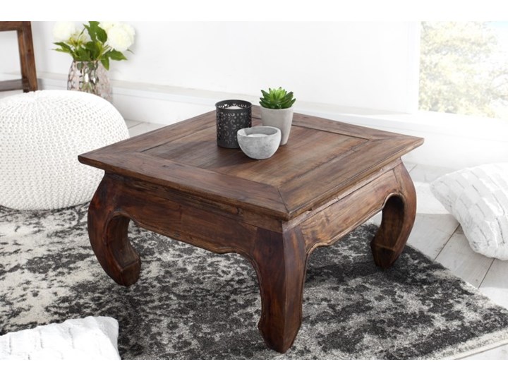 Stolik Kawowy mahoniowy Opium 60x60 cm - styl Shabby Drewno Wysokość 35 cm Styl Kolonialny