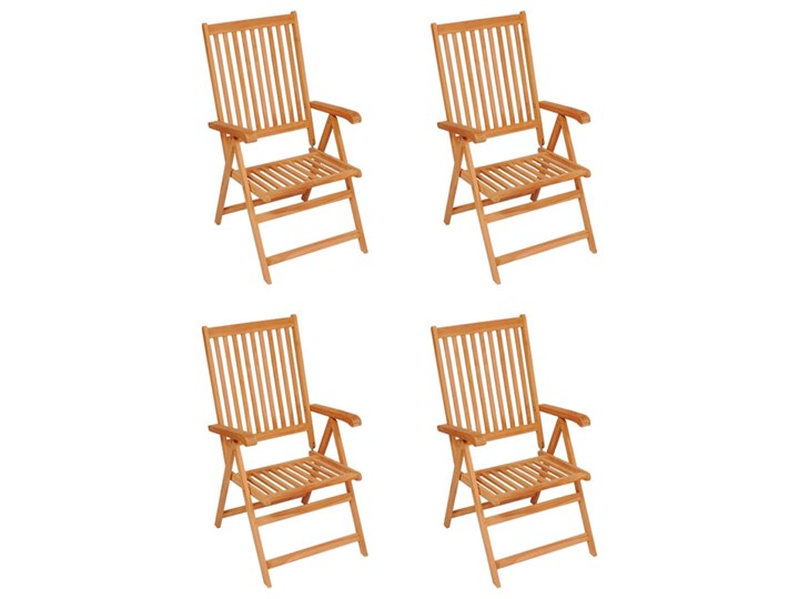vidaXL Krzesła ogrodowe, 4 szt., czerwone poduszki, drewno tekowe Tworzywo sztuczne Krzesło z podłokietnikami Krzesło składane Kolor Czerwony