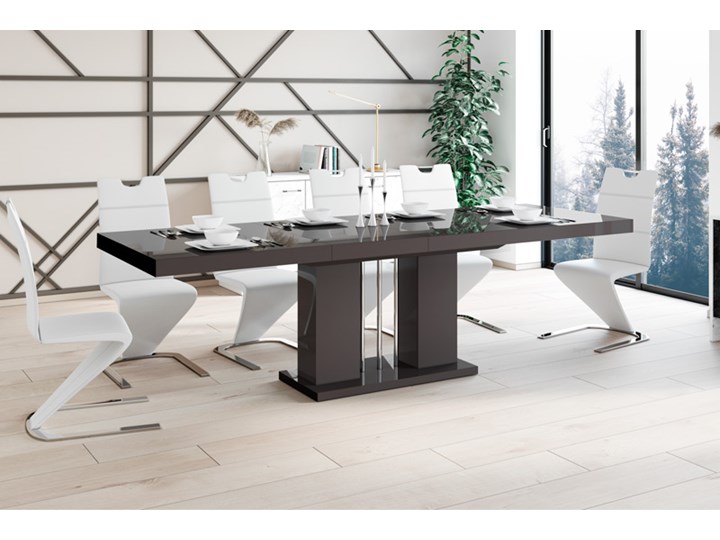 Stół do salonu z rozkładanym blatem Linosa wysoki połysk Długość 160 cm Długość 260 cm Metal Płyta MDF Wysokość 60 cm Szkło Długość 89 cm Szerokość 160 cm Szerokość 89 cm Styl Nowoczesny