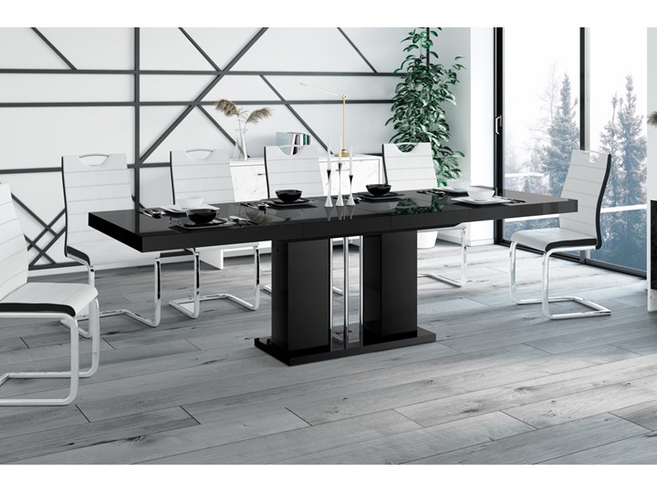 Stół do salonu z rozkładanym blatem Linosa wysoki połysk Liczba miejsc Do 12 osób Wysokość 60 cm Długość 89 cm Szerokość 160 cm Płyta MDF Długość 260 cm Długość 160 cm Metal Szerokość 89 cm Szkło Kształt blatu Prostokątny