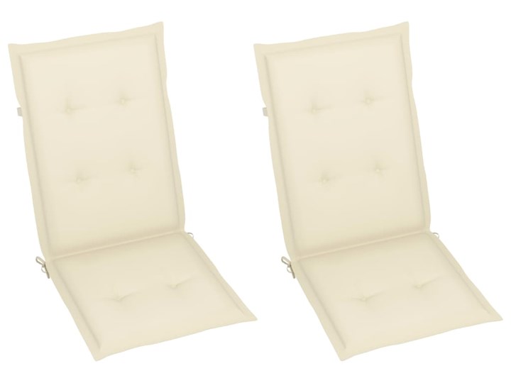 vidaXL Krzesła ogrodowe z kremowymi poduszkami, 2 szt., drewno tekowe Krzesło z podłokietnikami Tworzywo sztuczne Krzesło składane Kolor Beżowy
