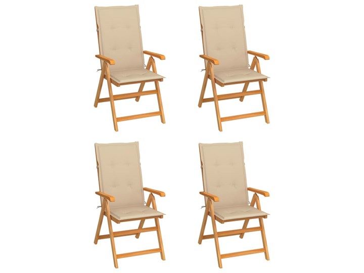 vidaXL Krzesła ogrodowe, 4 szt., beżowe poduszki, drewno tekowe Krzesło z podłokietnikami Krzesło składane Tworzywo sztuczne Kolor Beżowy