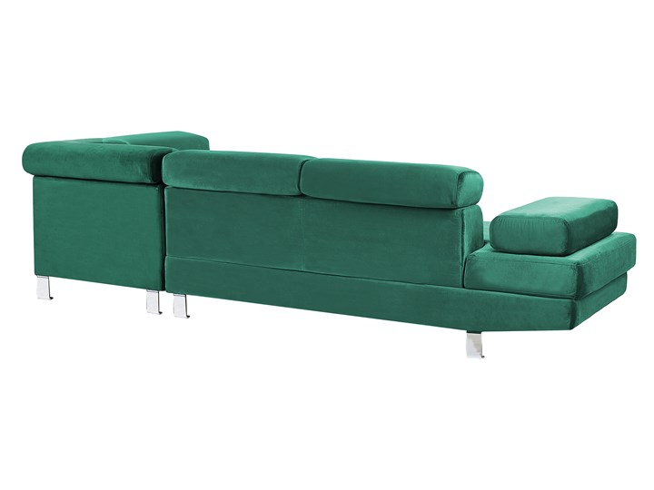 Narożnik lewostronny zielony tapicerowany welurem 5 osobowa sofa z regulowanymi zagłówkami kanapa do salonu Materiał obicia Tkanina Styl Nowoczesny