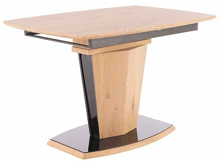 Rozkładany stół na jednej nodze Houston w kolorze dębowym Styl Nowoczesny Płyta MDF Długość 120 cm Długość 80 cm Wysokość 120 cm Szerokość 120 cm Szkło Szerokość 80 cm Drewno Długość 160 cm Kategoria Stoły kuchenne