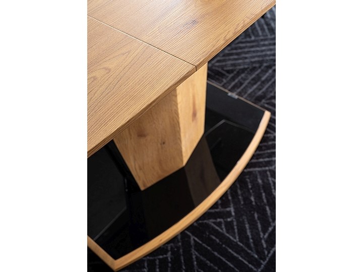 Rozkładany stół na jednej nodze Houston w kolorze dębowym Płyta MDF Długość 80 cm Rozkładanie Wysokość 120 cm Drewno Długość 120 cm Długość 160 cm Szkło Szerokość 80 cm Szerokość 120 cm Kategoria Stoły kuchenne