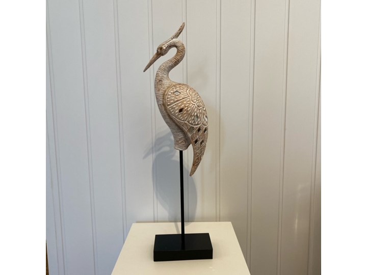 FIGURKA DEKORACYJNA CZAPLI NA POSTUMENCIE HERON 55x14x8cm Drewno Kolor Srebrny