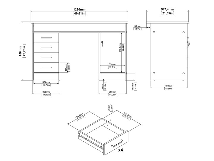 Białe biurko komputerowe z szafką i szufladami Function 4S1D Metal Głębokość 55 cm Kolor Biały Szerokość 126 cm Biurko tradycyjne Biurko z nadstawką Kategoria Biurka
