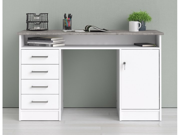 Białe biurko komputerowe z szafką i szufladami Function 4S1D Biurko z nadstawką Biurko tradycyjne Kategoria Biurka Metal Głębokość 55 cm Szerokość 126 cm Kolor Biały