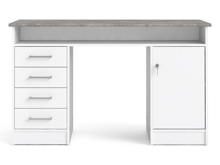 Białe biurko komputerowe z szafką i szufladami Function 4S1D Biurko z nadstawką Biurko tradycyjne Głębokość 55 cm Metal Szerokość 126 cm Styl Nowoczesny