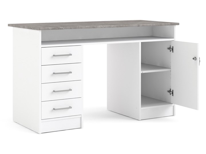 Białe biurko komputerowe z szafką i szufladami Function 4S1D Szerokość 126 cm Biurko z nadstawką Metal Głębokość 55 cm Biurko tradycyjne Kategoria Biurka