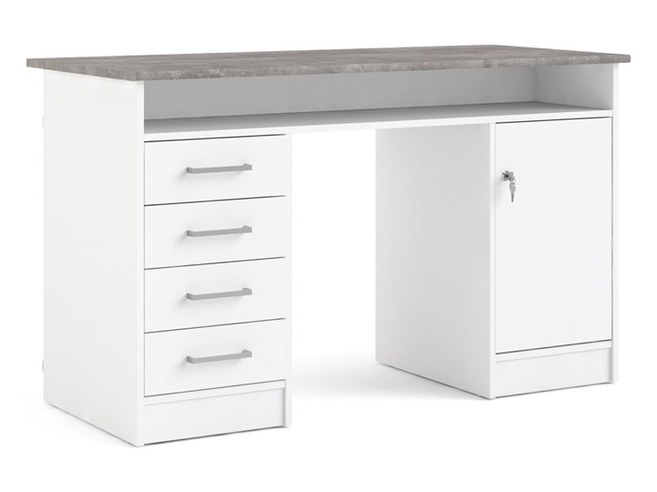 Białe biurko komputerowe z szafką i szufladami Function 4S1D Głębokość 55 cm Biurko tradycyjne Biurko z nadstawką Szerokość 126 cm Metal Kategoria Biurka