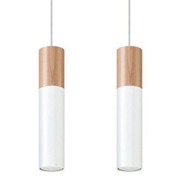 Lampa wisząca 2-punktowa biało-drewniana 34x6 cm