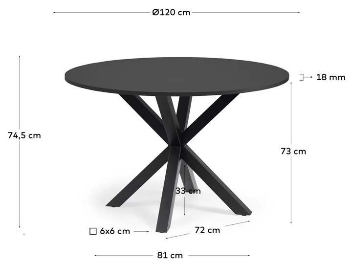 Stół okrągły Argo czarny Ø 119 cm Płyta MDF Liczba miejsc Do 6 osób Stal Rozkładanie