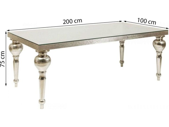 Stół srebrny nogi drewno mango 200x100 cm Szkło Płyta MDF Metal Kategoria Stoły kuchenne