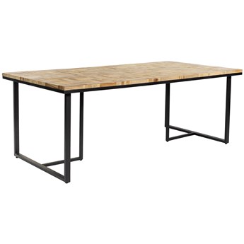 Stół naturalny drewniany blat teak czarne metalowe nogi 160x90 cm