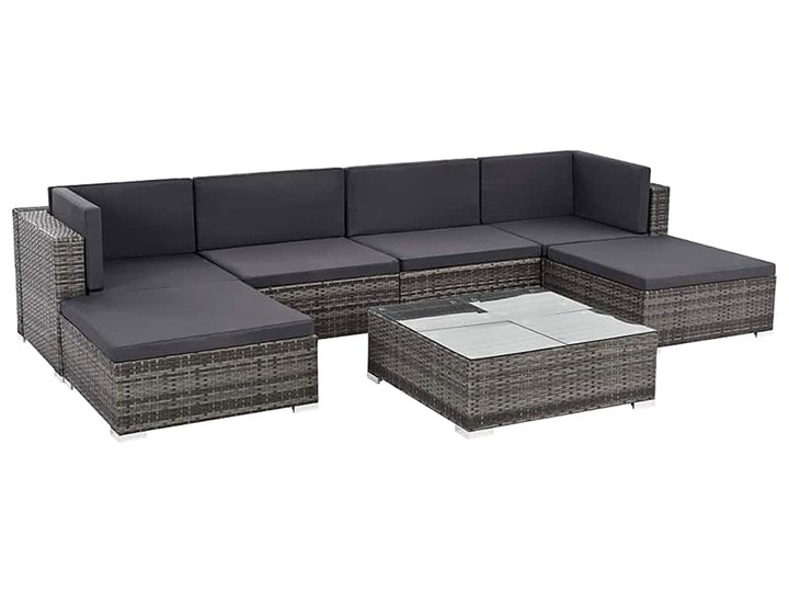 7-częściowy zestaw ogrodowy ze stolikiem szary - Bero 7A Zestawy wypoczynkowe Technorattan Zestawy kawowe Rattan Kolor Czarny Tworzywo sztuczne Stal Zawartość zestawu Sofa