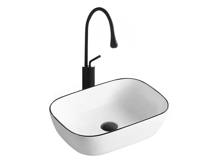 VELDMAN UMYWALKA CERAMICZNA NABLATOWA TOKYO CZARNA KRAWĘDŹ Ceramika Meblowe Kategoria Umywalki Nablatowe Prostokątne Szerokość 46 cm Kolor Biały