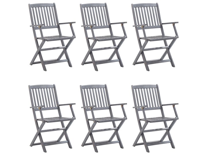 vidaXL Składane krzesła ogrodowe, 6 szt., z poduszkami, akacjowe Styl Nowoczesny Tworzywo sztuczne Krzesło składane Drewno Kolor Szary