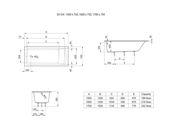 Roca Savai Slim wanna prostokątna 160x75 cm A248588000 Symetryczne Akryl Kategoria Wanny