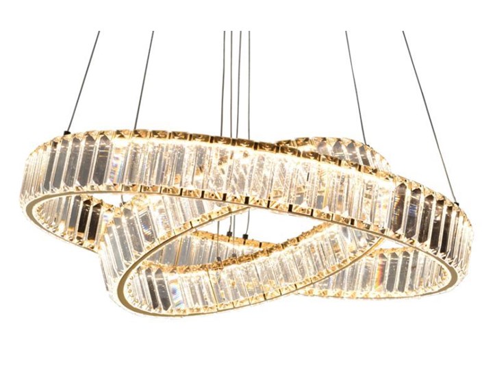 MCODO :: Kryształowy złoty żyrandol led Prisma 60W z barwą ciepłą 3000K z podwójnymi ringami 60 i 40cm Metal Lampa z kryształkami Chrom Styl Klasyczny