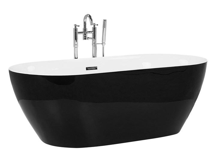 Wanna wolnostojąca czarna akrylowa 180 x 80 cm system przelewowy owalna nowoczesna Kolor Czarny Wolnostojące Kategoria Wanny