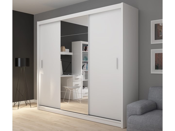 Szafa przesuwna Susan 235 biała - Meb24.pl Wysokość 216 cm Szerokość 235 cm Płyta MDF Płyta laminowana Drewno Głębokość 61 cm Lustro