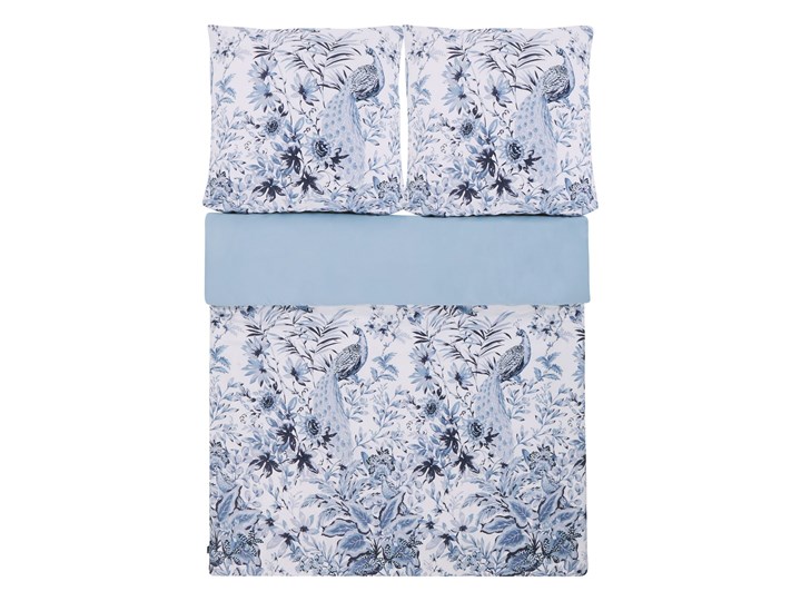 Komplet pościeli poszewki na kołdrę i 2 poduszki biało-niebieski kwiatowy wzór bawełna 155 x 220 cm nowoczesny boho sypialnia 155x220 cm Satyna Wzór Kwiaty