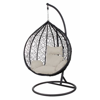 Wiszący fotel 120x105x80cm z szarymi poduszkami czarny kokon
