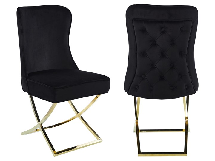 Krzesło Glamour Y-2009G czarny welur, złote nogi Tkanina Tworzywo sztuczne Pikowane Metal Pomieszczenie Jadalnia