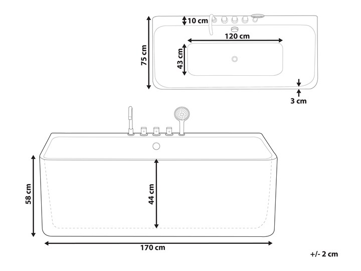 Wanna biała akrylowa 170 x 75 cm przyścienna prostokątna nowoczesny design Kolor Biały Symetryczne Kategoria Wanny
