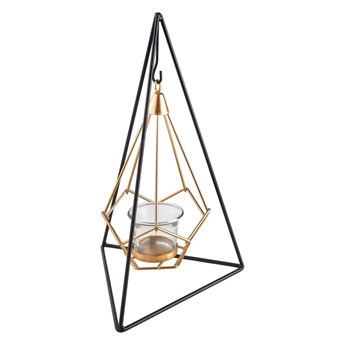 Lampion na świeczkę Pyramid 6 x 12 cm czarno-złoty