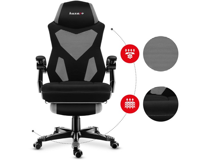 Fotel Gamingowy HUZARO COMBAT 3.0 Grey Tkanina Tworzywo sztuczne Metal Kolor Szary