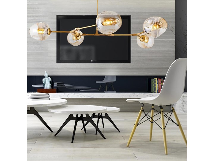Szklana lampa wisząca - pozioma, 5 kloszy Ozcan, 4023-5Y złoty Pomieszczenie Jadalnia Szkło Lampa z kloszem Metal Funkcje Brak dodatkowych funkcji