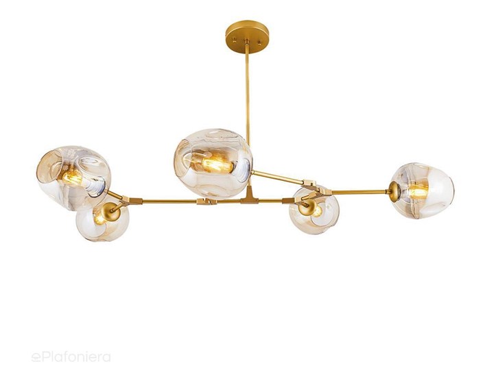 Szklana lampa wisząca - pozioma, 5 kloszy Ozcan, 4023-5Y złoty Metal Szkło Lampa z kloszem Styl Nowoczesny