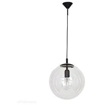 Szklana lampa wisząca, pojedyncza przezroczysta kula 1xE27, (czarne zawiesie) Aldex (Globus) 562G5