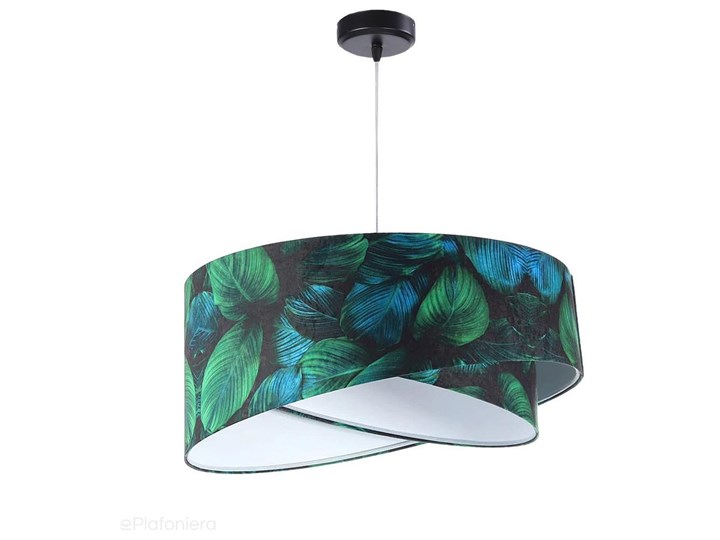 Abażur Jungle - zielona lampa wisząca welurowa, do salonu, sypialni (asymetria - liście 1xE27) ręcznie robiona, Jungle / Biały Lampa z abażurem Tworzywo sztuczne Tkanina Metal Styl Klasyczny