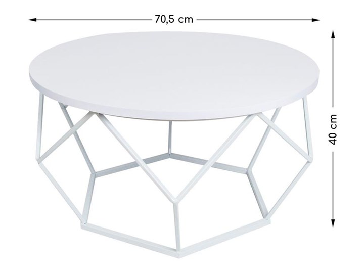 Stolik kawowy Diamond 70 cm biały Płyta MDF Wysokość 40 cm Metal Kształt blatu Okrągłe