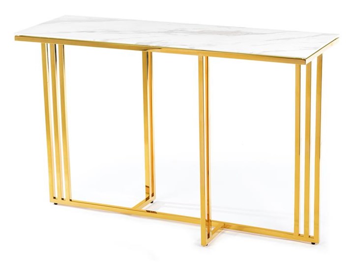 Konsola Amagat Gold White 120 cm Głębokość 40 cm Stal nierdzewna Kolor Biały Wysokość 79 cm Szkło Styl Glamour